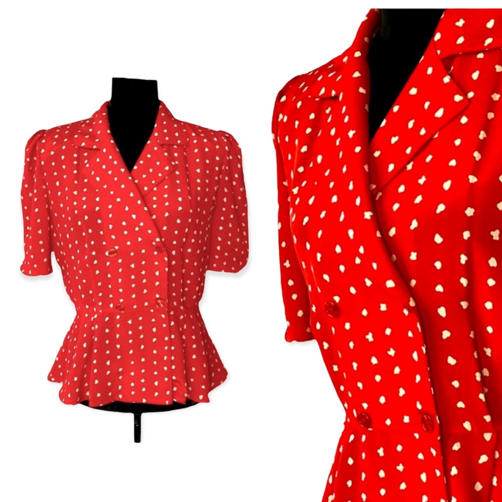 Vintage Tess Paris-Milano Red Polkadot Peplum Blouse